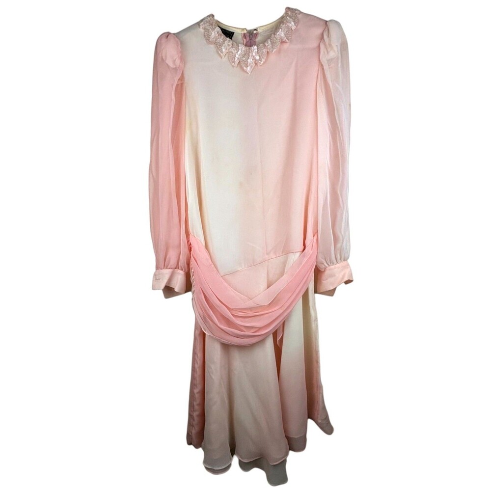 Cachet Bari Protas Womens Pink Blouson Midi Dress Embellished Neckline Vintage